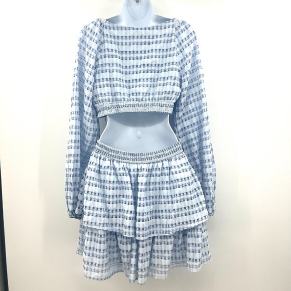 Shy Velvet Blue Plaid Cut Out Square Neck Dress Women's Medium - Picture 4 of 6